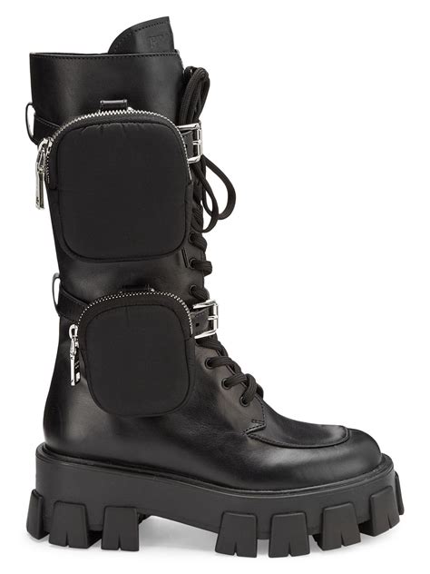 prada chunky leather tall combat boots|Prada 55 leather ankle boots.